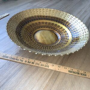 Large Glass Gold Leaf Backed Mid Century Modern 16" inch Wide Bowl Dot Progress